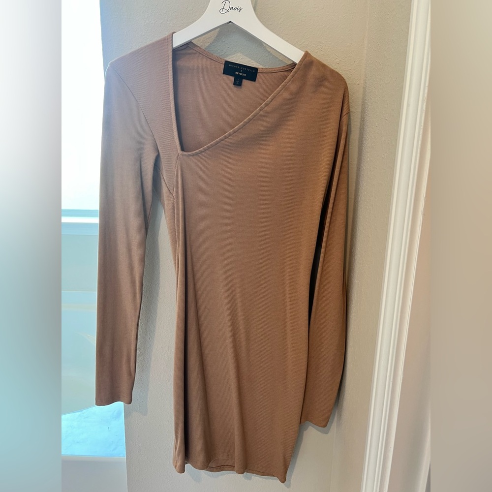 Michael Costello x Revolve asymmetrical neckline mini dress